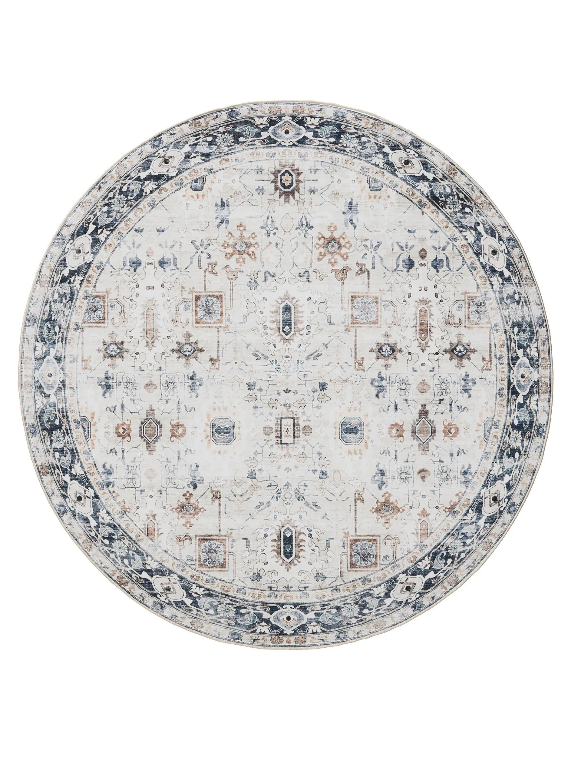 VINTAGE-TEPPICH George waschbar ø 120 cm rund - Creme/Grau, Kunststoff (120/120cm) - benuta