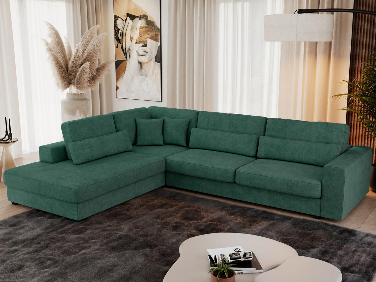 ECKSOFA Savona Grün Strukture - links - Schwarz/Grün, Kunststoff/Textil (316/249cm) - MKS
