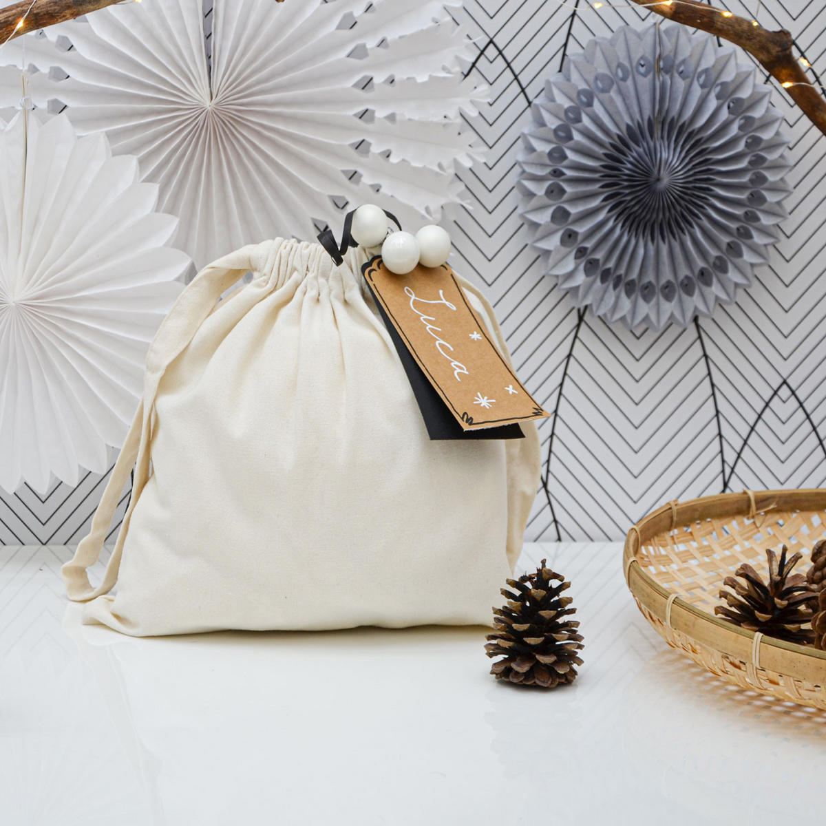 WEIHNACHTS-GESCHENKBEUTEL, 32/32 cm, Stoffbeutel, 6er Set - Grau, Kunststoff (32/1/32cm) - Dunedesign
