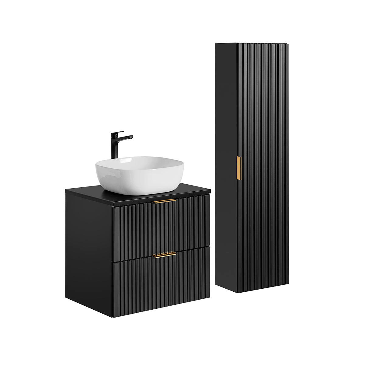 BADMÖBEL 60.6cm Adriel 2er-Set Mattschwarz - Schwarz, Holzwerkstoff (60.6/59/46cm) - Petits-meubles