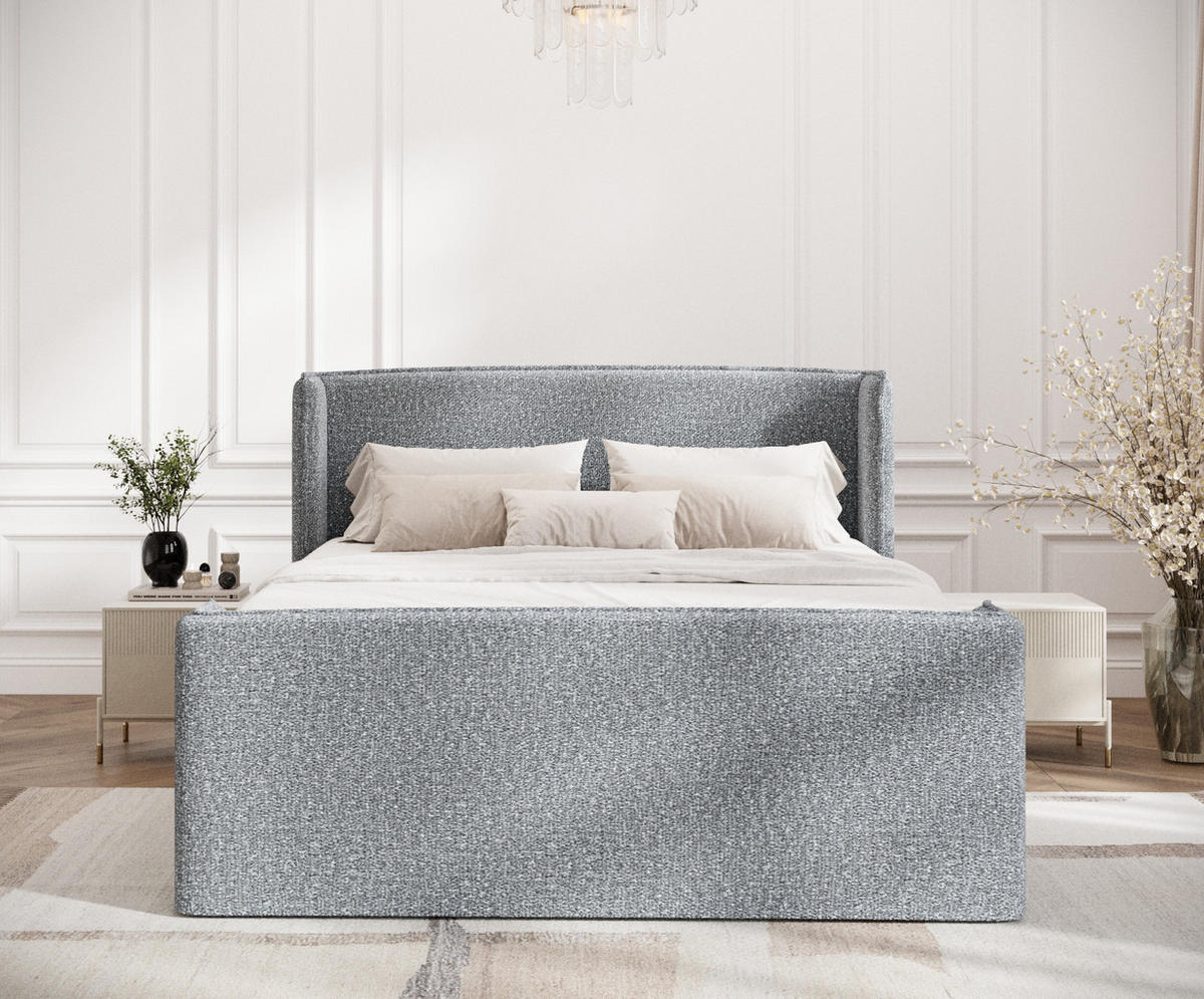BOXSPRINGBETT Freeland Grau 180/200 cm mit Matratze und Topper - Schwarz/Grau, Holz/Holzwerkstoff (180/200cm) - Maison de Reve