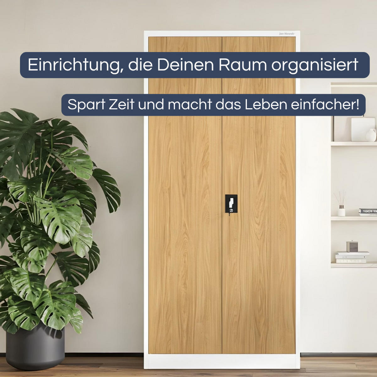 AKTENSCHRANK abschließbar KADO Flügeltüren 195x90x40cm Weiß-Goldene Eiche - Weiß, Metall (90/195/40cm) - DELUKE