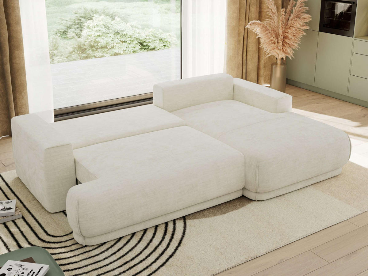 ECKSCHLAFSOFA RINA L Creme Schenille glatt - rechts - Creme/Schwarz, Kunststoff/Textil (170/267cm) - MKS