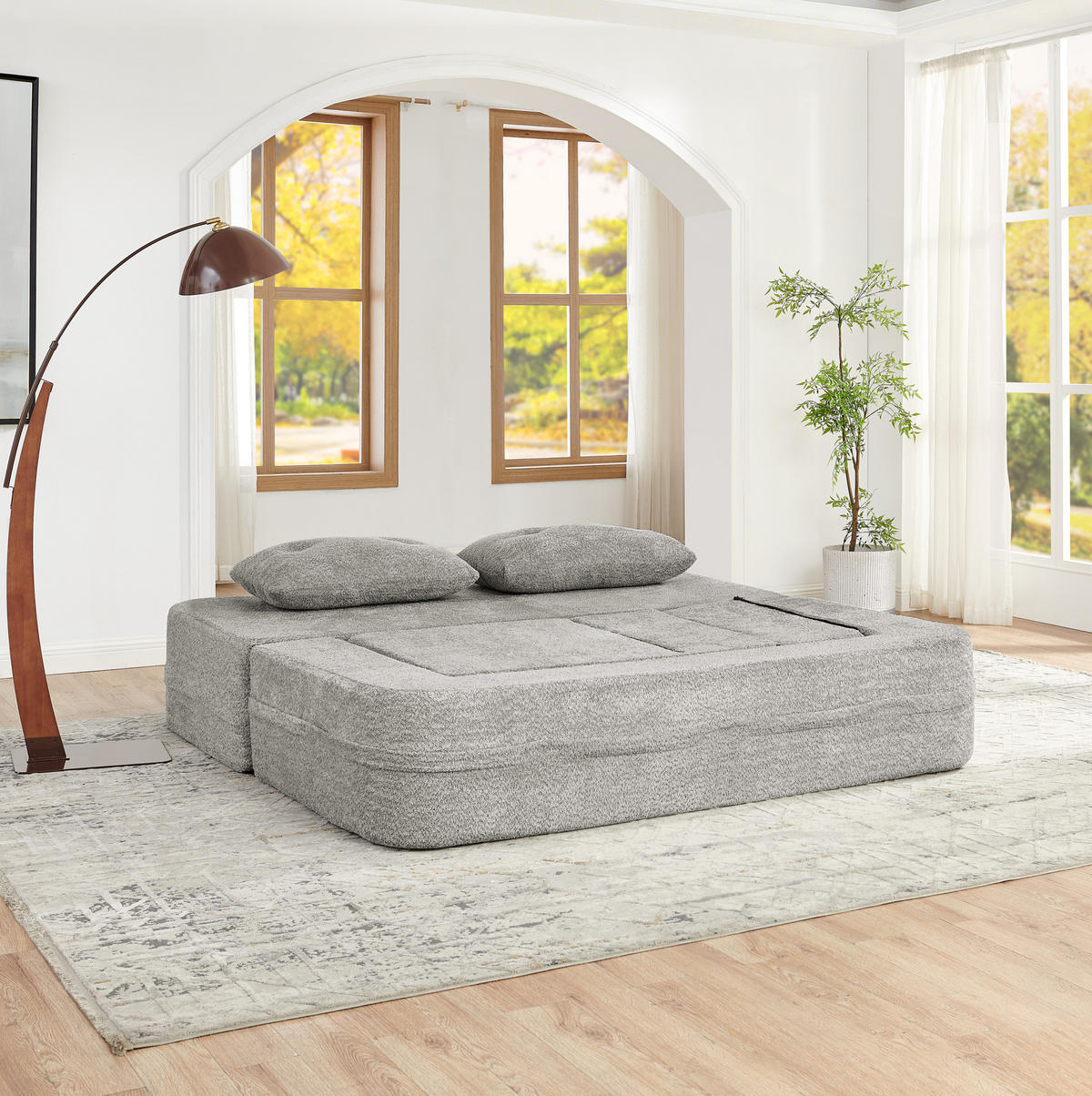 SCHLAFSOFA klappbar als 2-in-1 Modulsystem mit Sessel, Memory-Schaum und Seitentaschen, Hellgrau - Hellgrau, Textil (199/39/194cm) - Redom