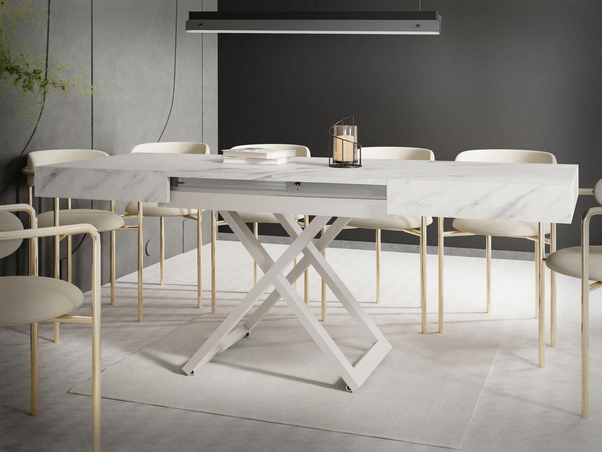 COUCHTISCH Cavetta U höhenverstellbar ausziehbar, Marmor Weiß 120-200/80/27-76 cm - Kaschmir/Ecru, Holzwerkstoff/Metall (80/120/76cm) - WFL GROUP