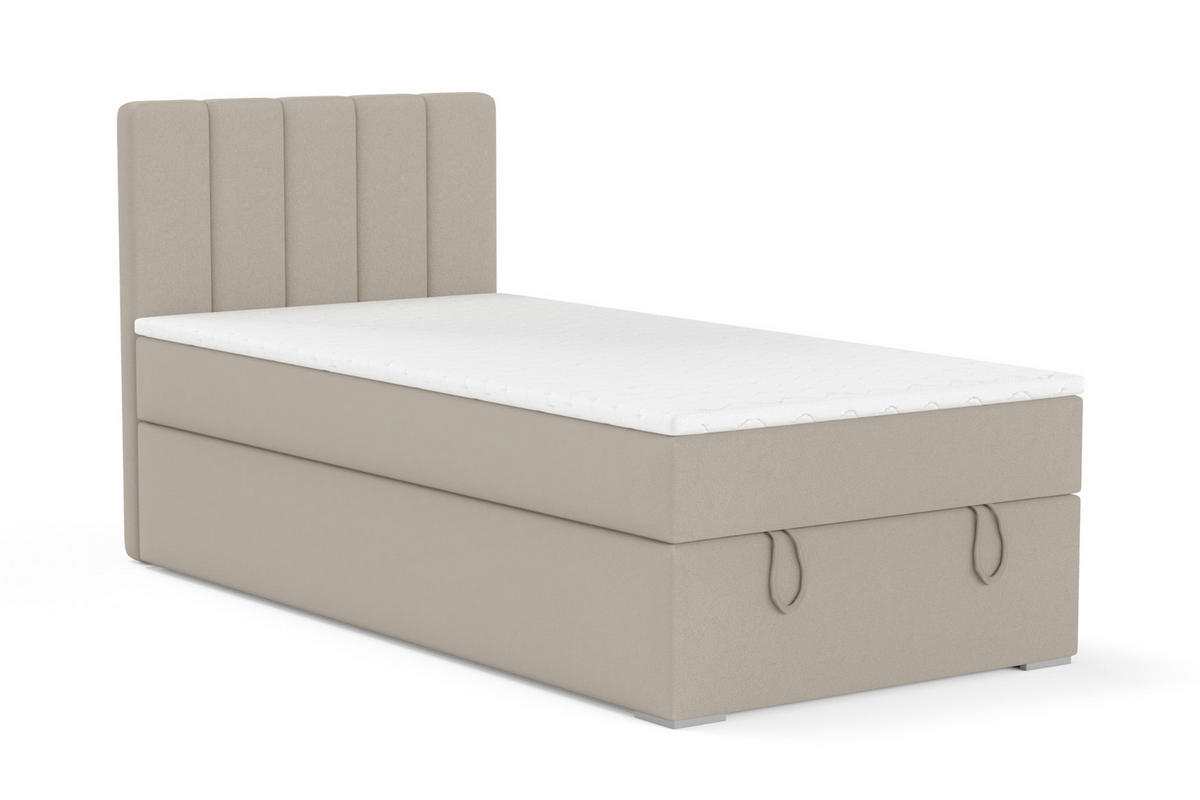 BOXBETT DAVID MINI 120/200 in Velours Beige H4 - Beige, Holz/Holzwerkstoff (120/200cm) - Deine Möbel 24