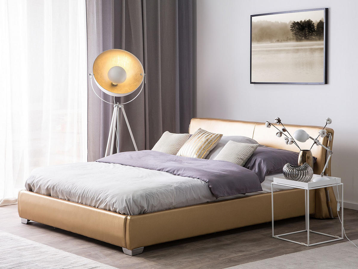LEDERBETT 180/200cm Gold Paris - Goldfarben, Leder (180/200cm) - Beliani