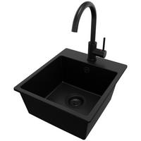 GRANITSPÜLE Riga Easy, 2-er set Alles Schwarz 38/44 cm 1 Becken + Küchenarmatur 32/20 cm + Ablauf-Set ab 40er Unterschrank - Schwarz, Kunststoff (38/19/44cm) - Primagran