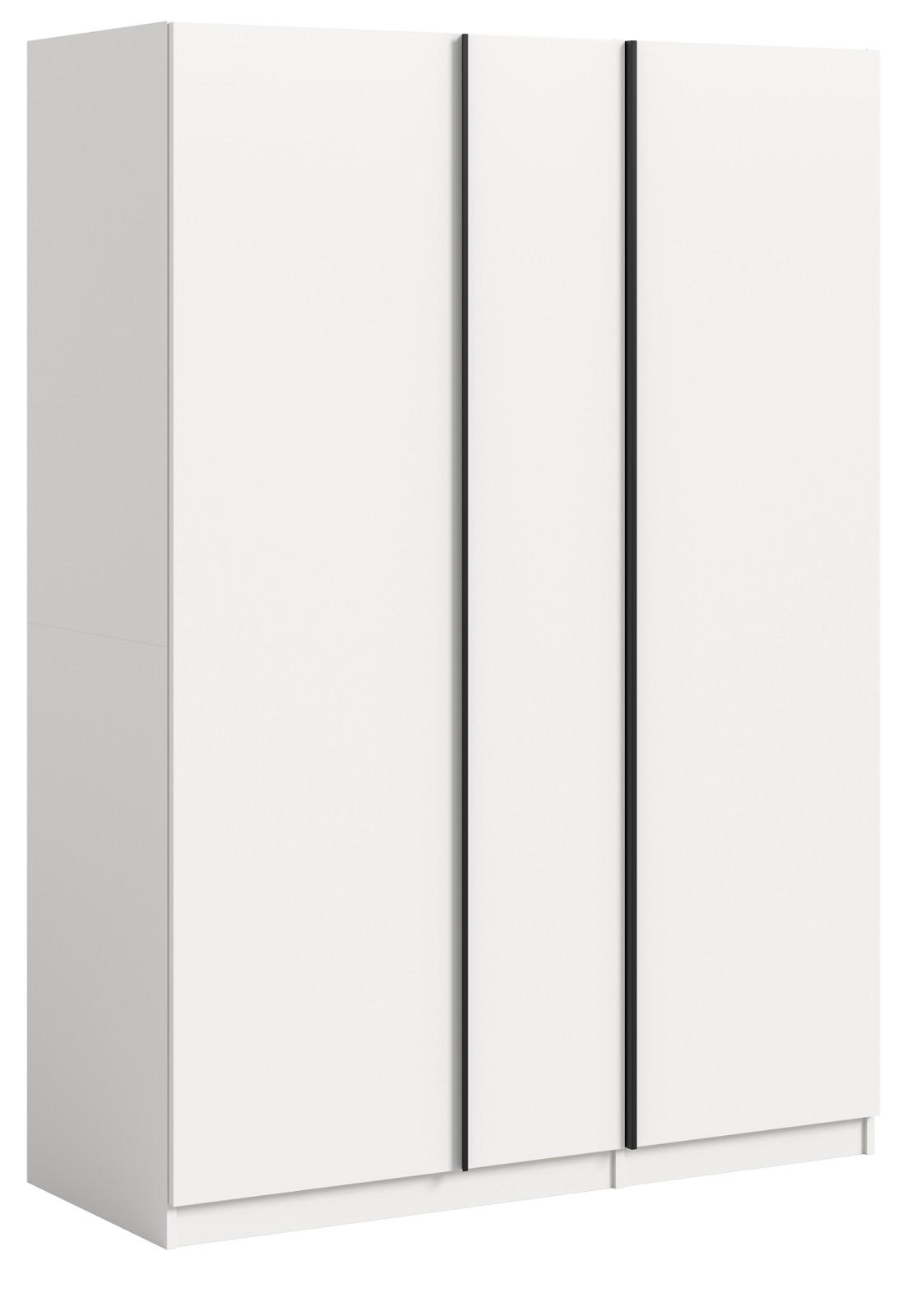 KLEIDERSCHRANK weiß 3-türig 130 x 183 cm, Drehtürenschrank inklusive Einlegeböden - Schwarz/Weiß, Holzwerkstoff/Kunststoff (130/183/53cm) - Inn.Furn