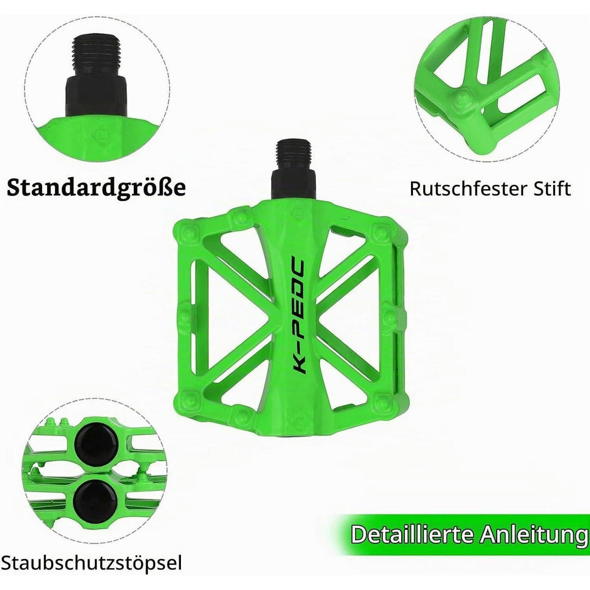 FAHRRAD Pedale Aluminium MTB/BMX Bike Pedale mit Anti-Rutsch-Pins 9/16 Zoll Grün - Grün, Metall (9.8/1.5/9.2cm)