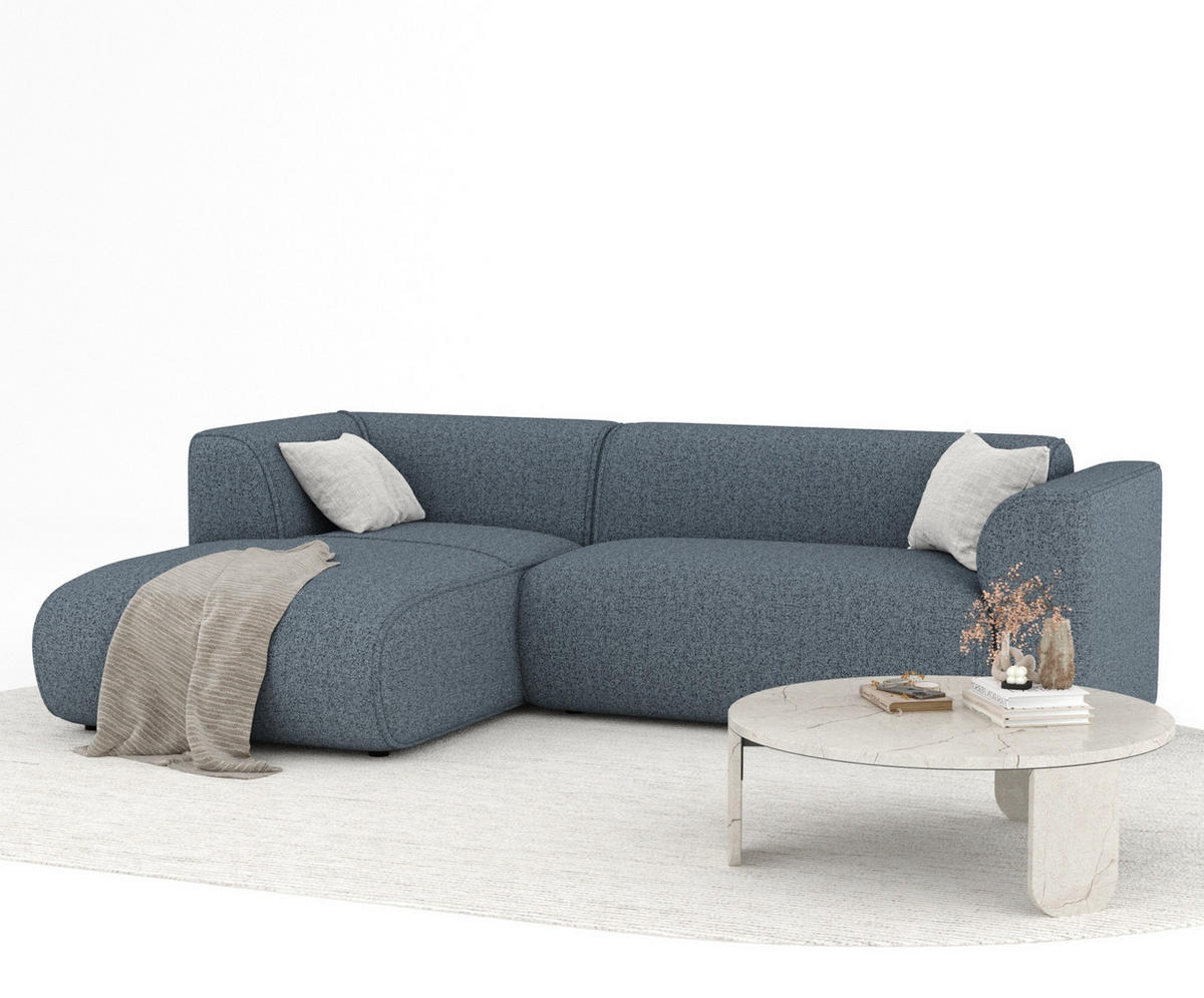 ECKSOFA Melani Denimblau Webstoff - Schwarz/Dunkelblau, Holz/Holzwerkstoff (253/153cm) - Maison de Reve
