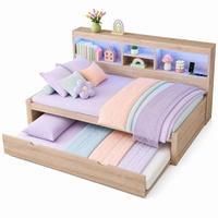 BETT 90/200 mit Ausziehbett, LED, Steckdose, USB und Stauraum in Natur - Naturfarben, Holzwerkstoff (90/200cm) - EVRYAE