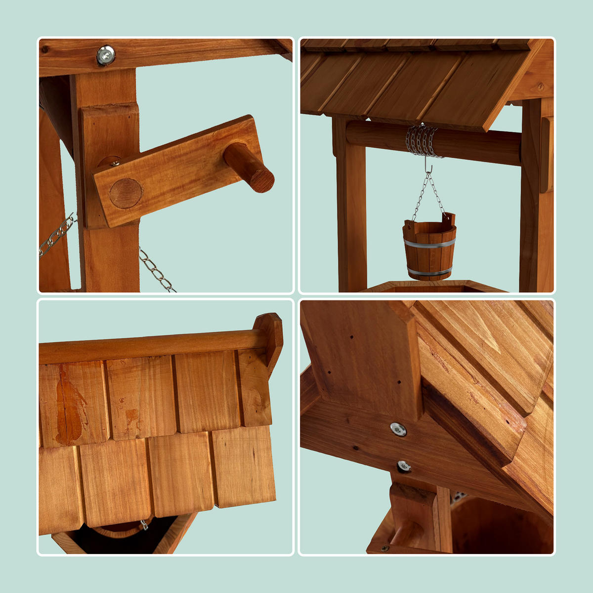 ZIERBRUNNEN - Orange, Holz/Metall (31/43/75cm) - Relaxdays