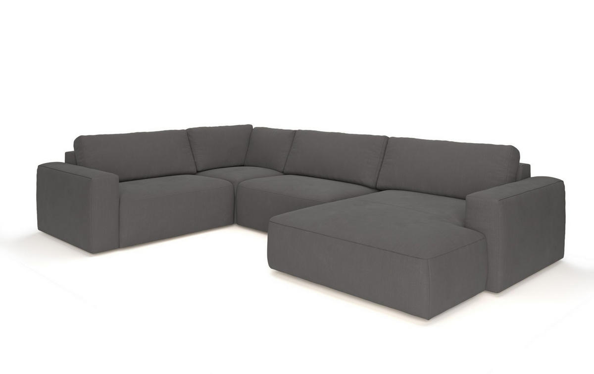 WOHNLANDSCHAFT mit wasserabweisendem Stoff - Dunkelgrau/Anthrazit, Holz/Kunststoff (367/89/249cm) - Cotta