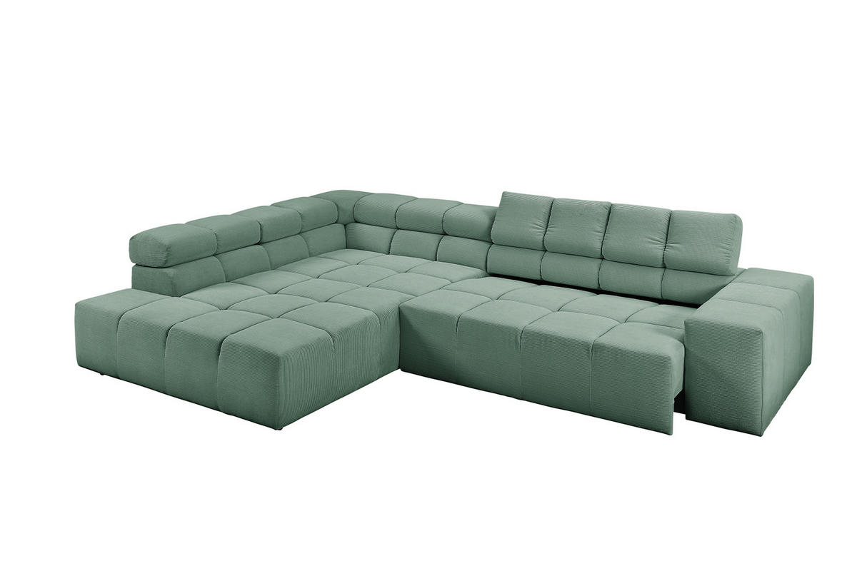 ECKSOFA MIT MOTORISCHEM SITZVORZUG NEVADA Grün Cord - Schwarz/Grün, Kunststoff/Textil (319/215cm) - KAWOLA