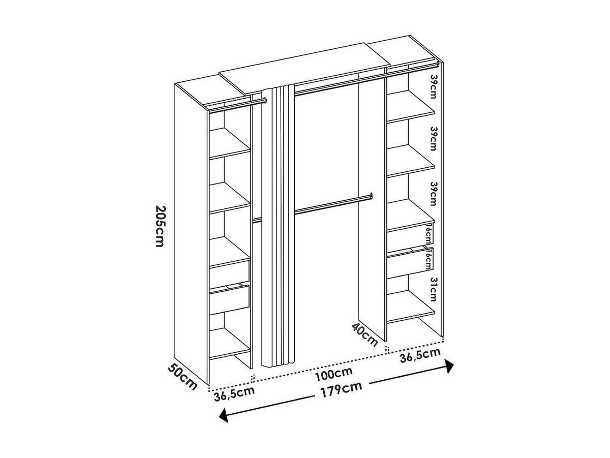 OFFENER Kleiderschrank - 180 x 50 - holz - weiß Lonaza - Weiß, Holz (180/203/50cm) - Vente-Unique