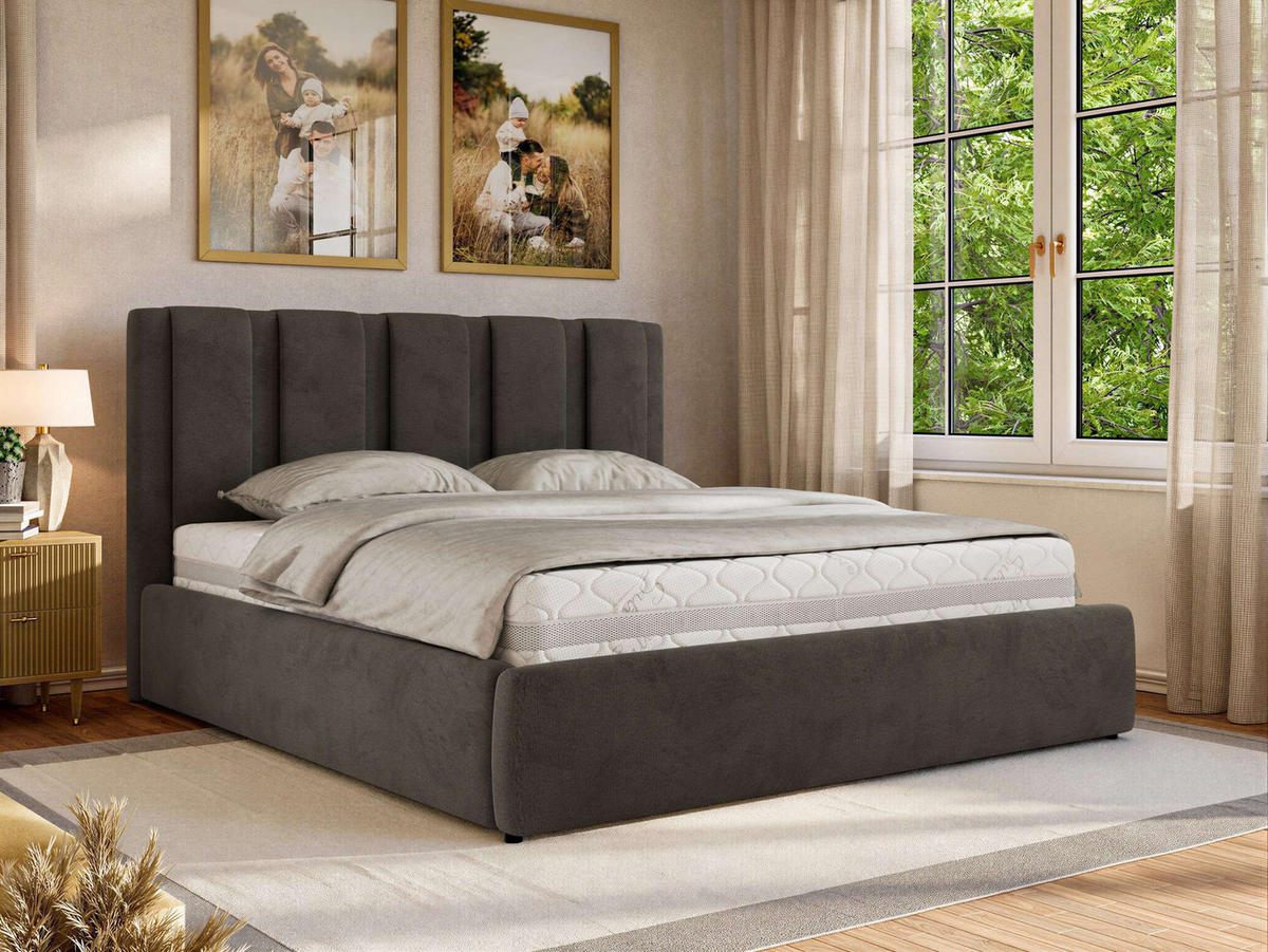 POLSTERBETT SAVINO CLASSIC 160/200 - Dunkelgrau Velvet - Schaum-Matratze - Dunkelgrau, Textil (160/200cm) - MKS