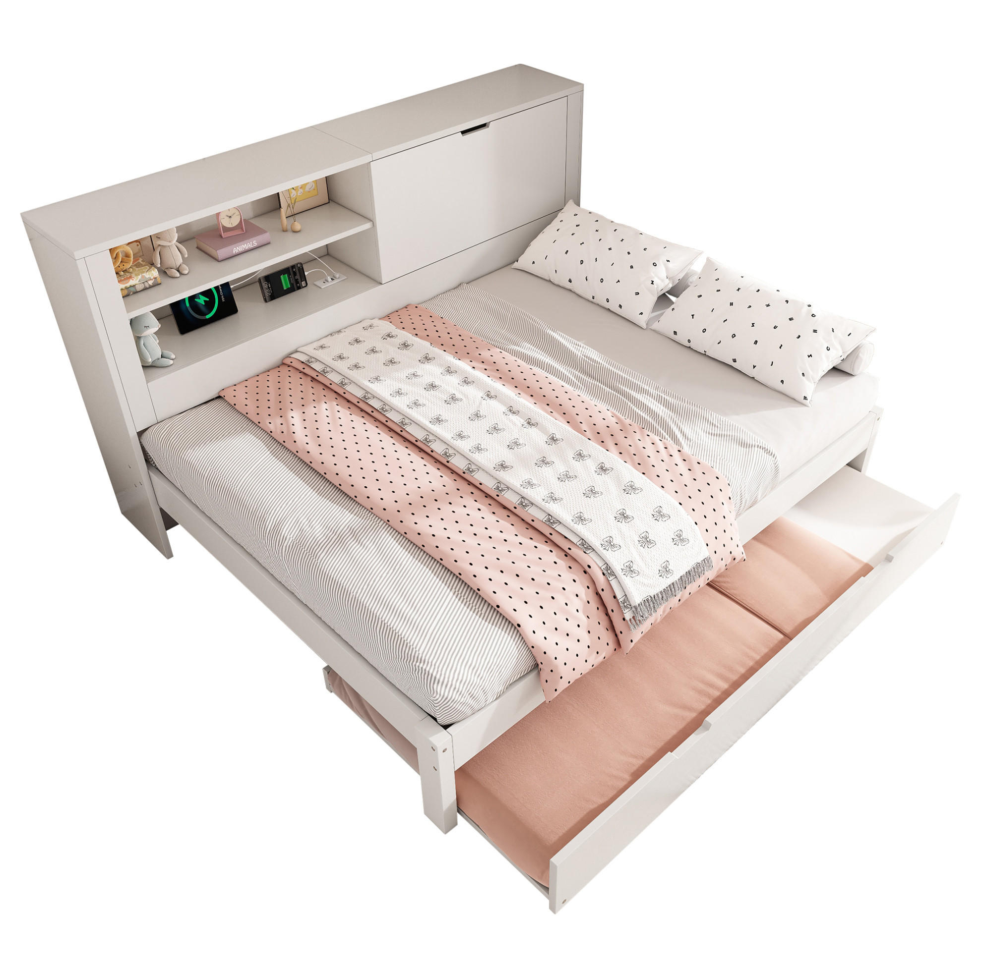 POLSTERBETT 140/190 cm Weiß mit Stauraum und USB- und Type-C-Anschlüssen - Weiß, Textil (140/190cm) - Flora Grace