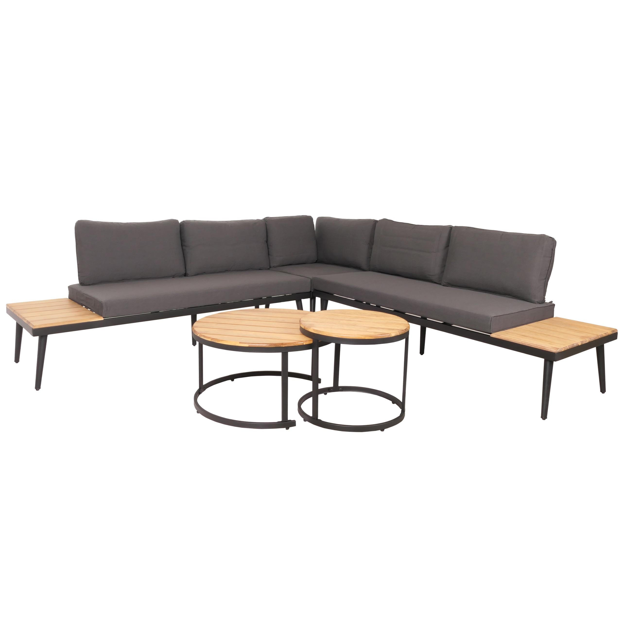 LOUNGE-SET Gartengarnitur Hellbraun Kissen Dunkelgrau - Braun, Metall - PROREGAL