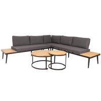 LOUNGE-SET Gartengarnitur Hellbraun Kissen Dunkelgrau - Braun, Metall - PROREGAL