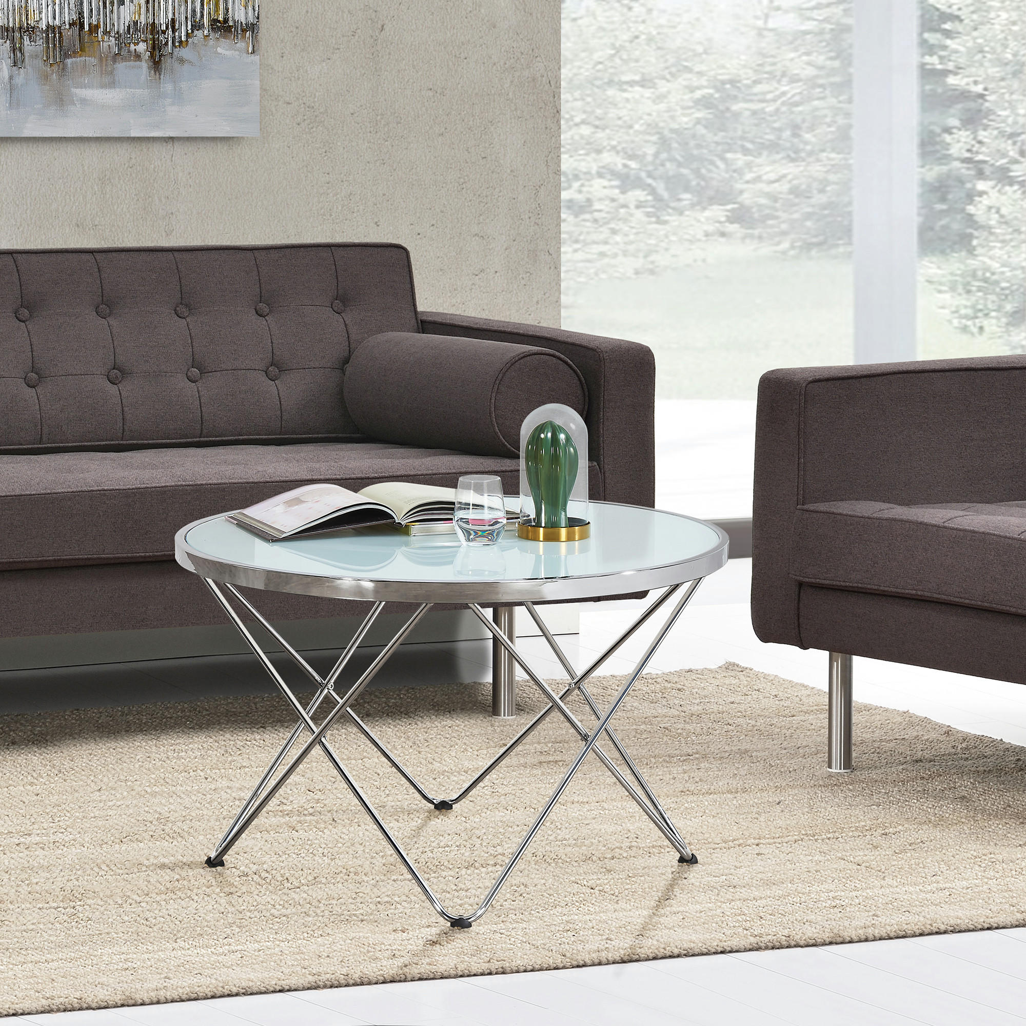 COUCHTISCH Nikkeby 80/80/50 - Silberfarben, Glas (80/80/50cm) - [en.casa]