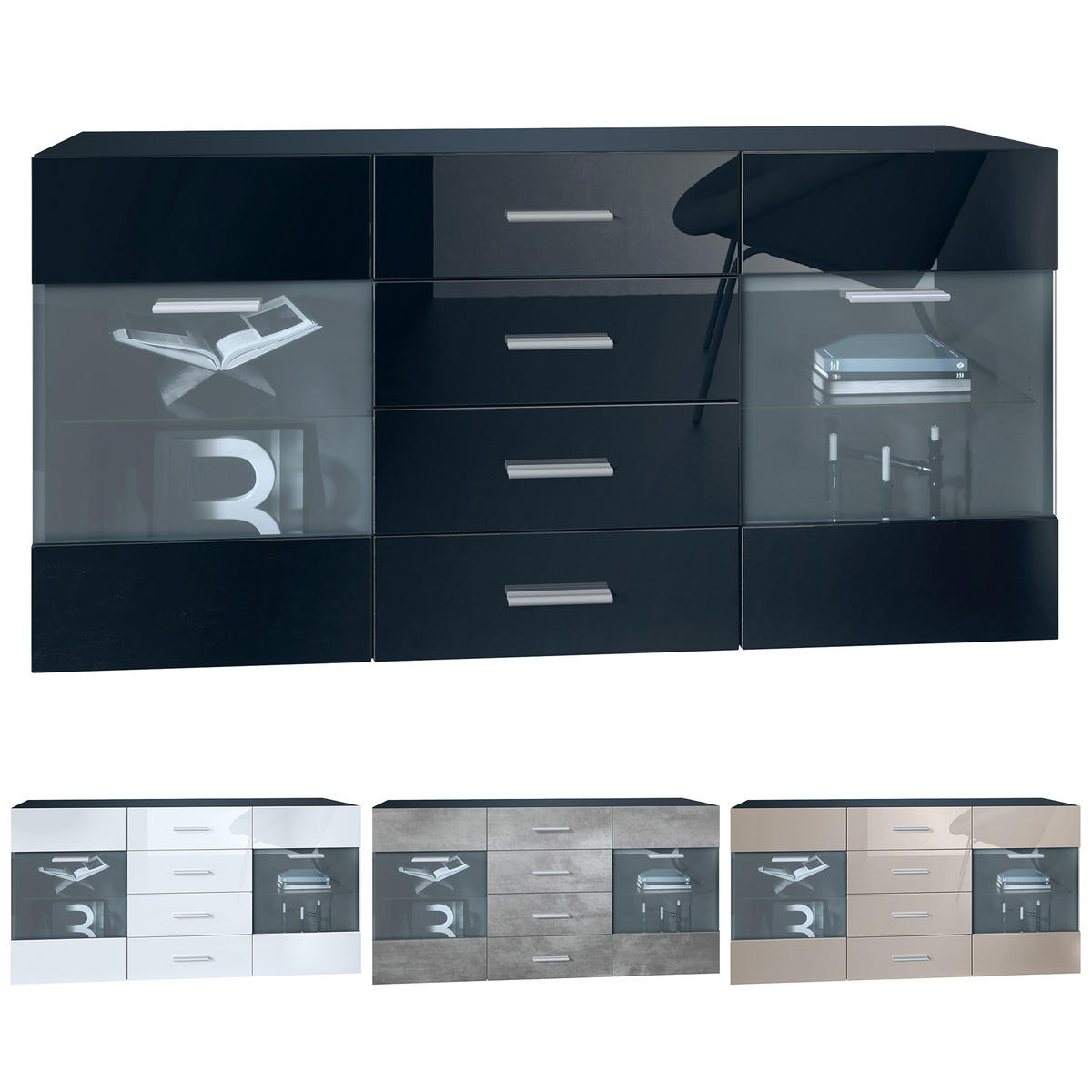 SIDEBOARD Carlos Bordeaux Hochglanz - Bordeaux, Holzwerkstoff (139/72/35cm) - Vladon