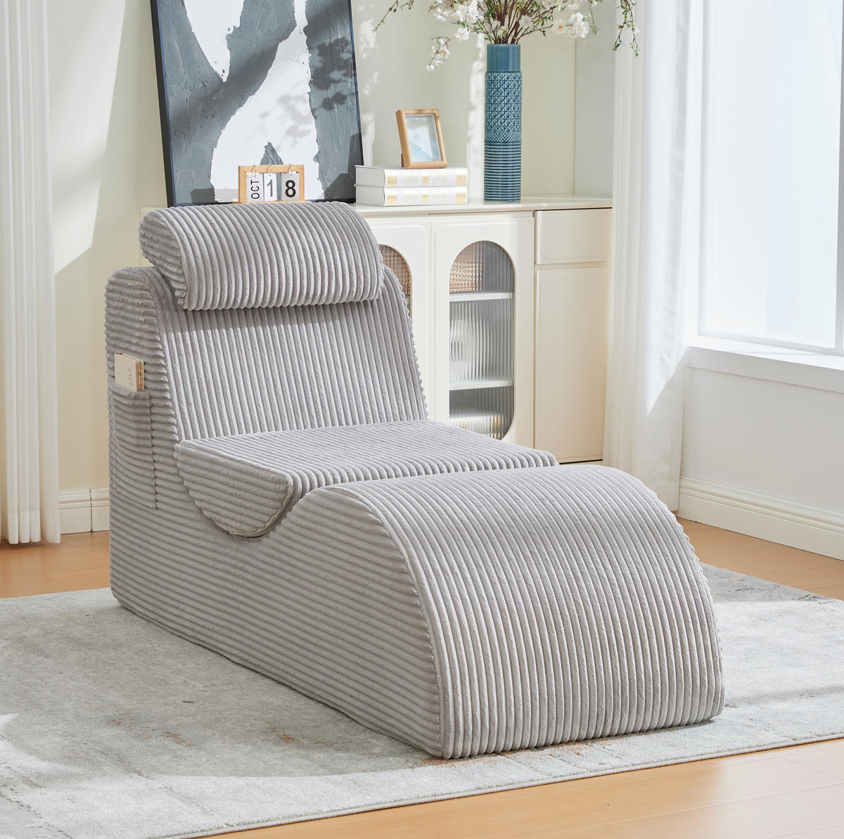 SESSEL ergonomisch 160 x 66 x 90 cm Corduroy Light Gray - Hellgrau, Kunststoff (66/90/160cm) - Beauniv