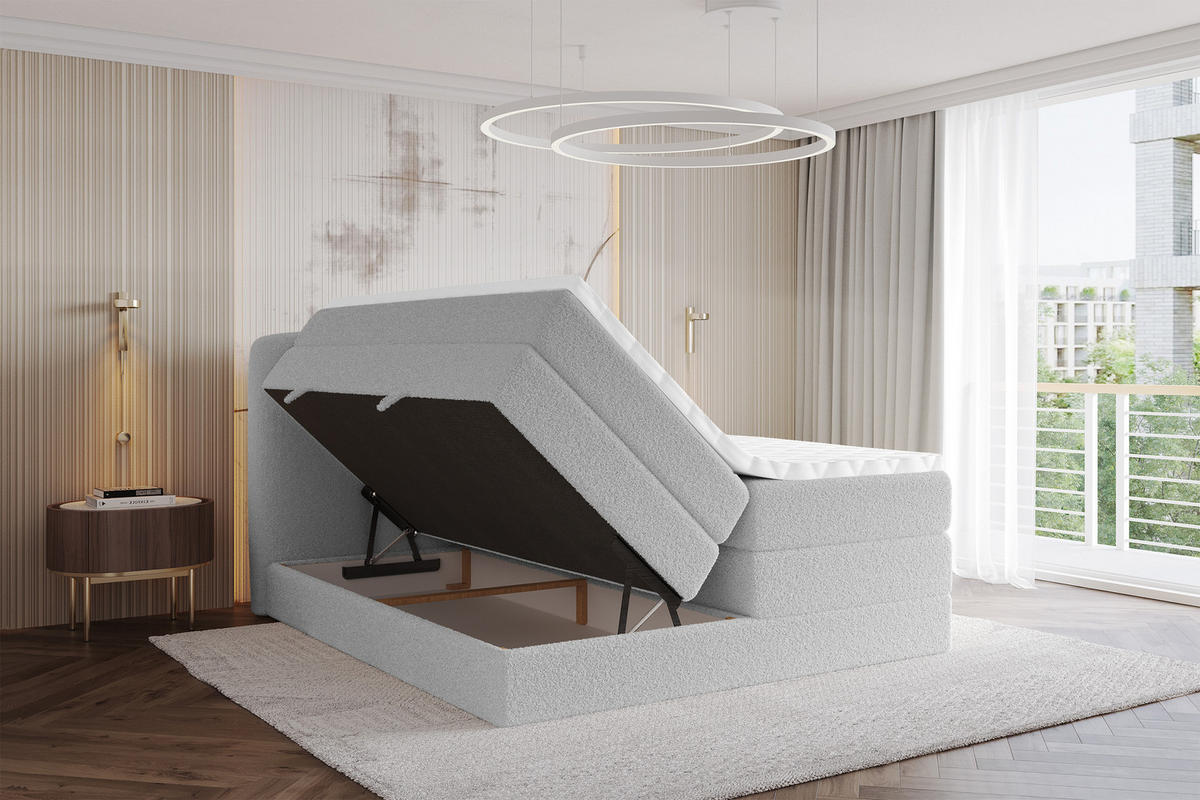 BOXSPRINGBETT mit Matratze H3/H4 - NINA KING - 120x200 cm Hellgrau - Hellgrau, Holzwerkstoff (120/200cm) - ALTDECOR