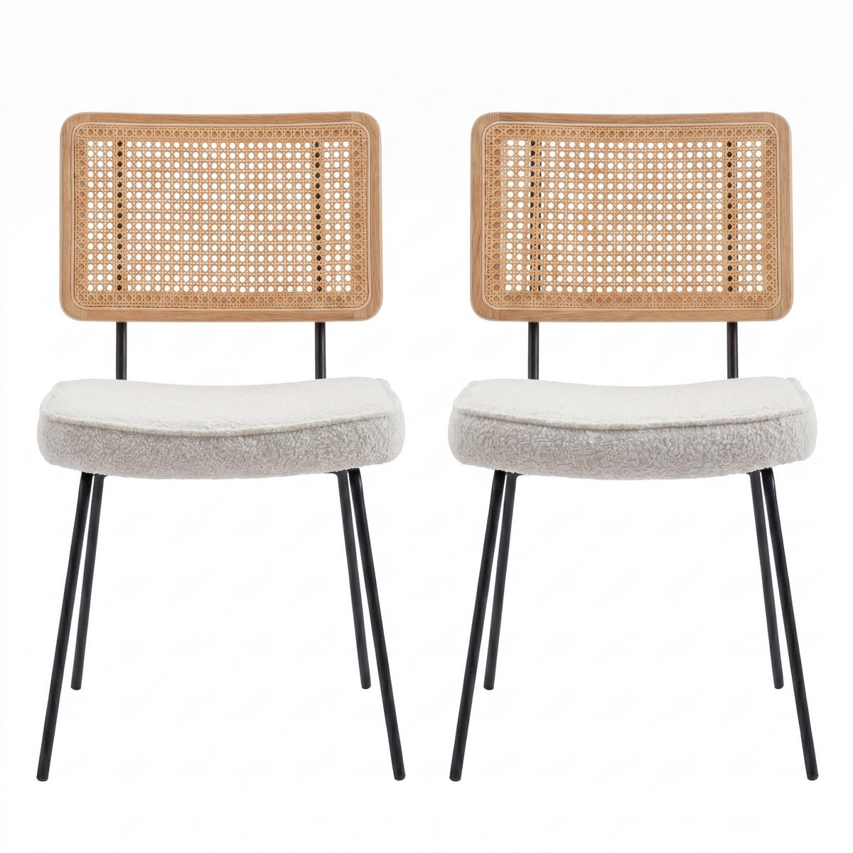 ESSZIMMERSTUHL 2er-Set Vintage PU-Leder Rattan-Optik Holz & Metallfüße - Creme, Textil (47/82/58cm) - Urban Meuble