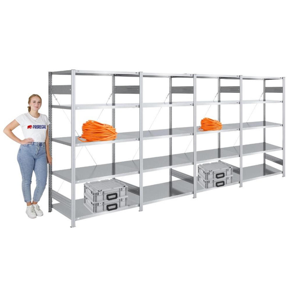 SCHWERLASTREGAL Silver Mamba 200x400x60cm 5 Ebenen je 150kg Fachlast Verzinkt - Silberfarben, Metall (400/200/60cm) - PROREGAL