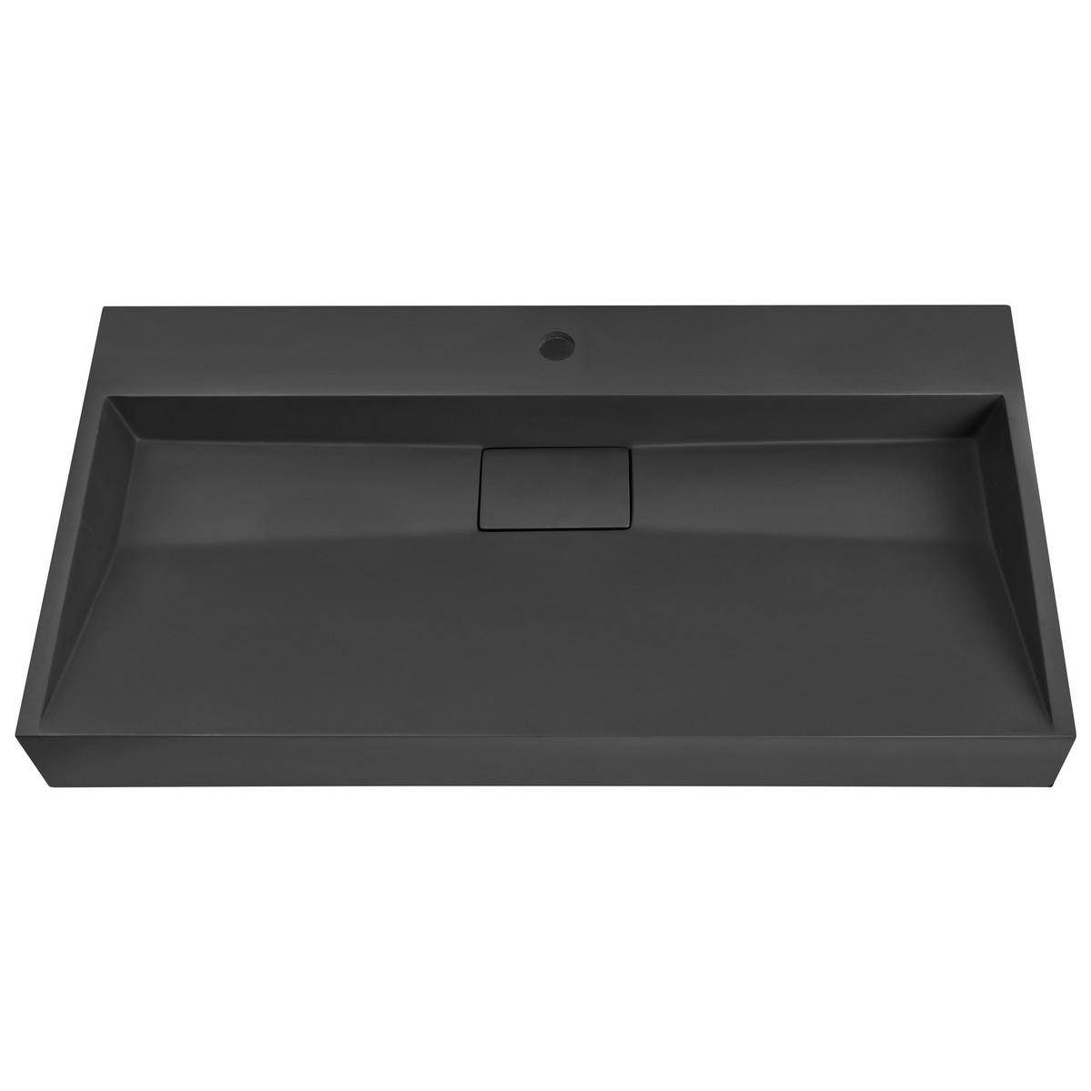 HÄNGEWASCHBECKEN Schwarz 90/46 cm Mineralguss Quenko - Schwarz, Naturmaterialien (90/12/46cm) - Beliani