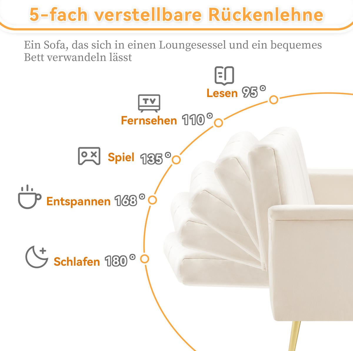 SCHLAFSOFA, Samt mit verstellbarer Rückenlehne & Armlehnen, 183/76/75 cm, Beige - Beige, Textil (76/75/183cm) - Redom