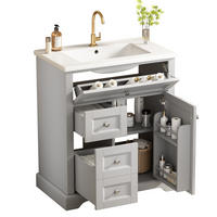 BADEZIMMERSCHRANK mit Waschbecken aus MDF und Keramik 76x46x87 cm Grau freistehend mit Stauraum - Grau, Keramik (76/87/46cm) - Modfu