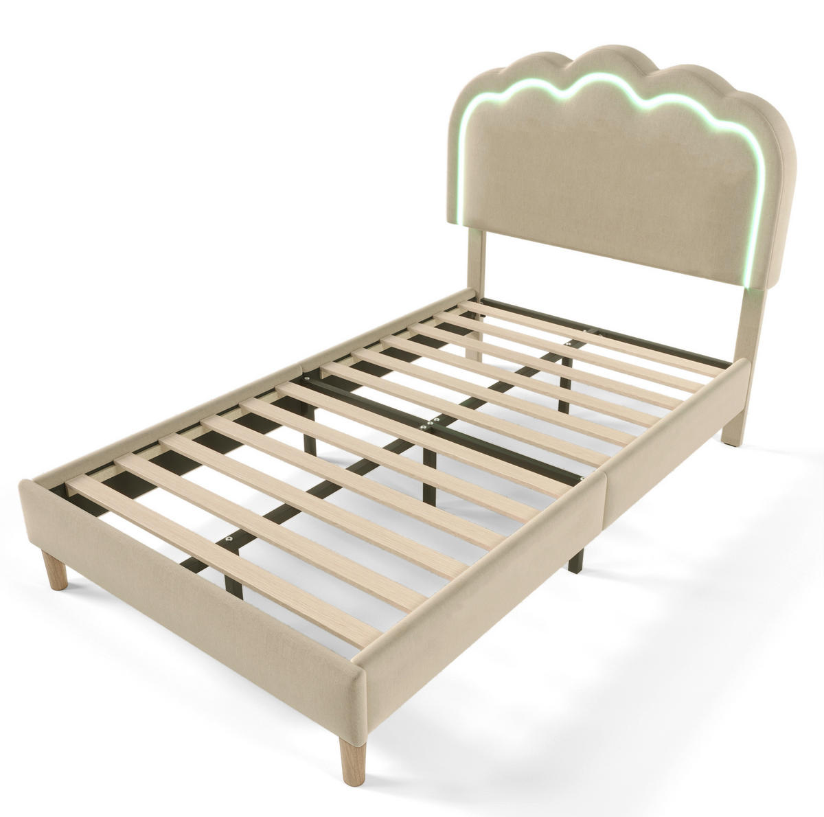 POLSTERBETT 90/200 cm aus Leinen mit LED-Kopfteil Beige - Beige, Textil (90/200cm) - Modenvie