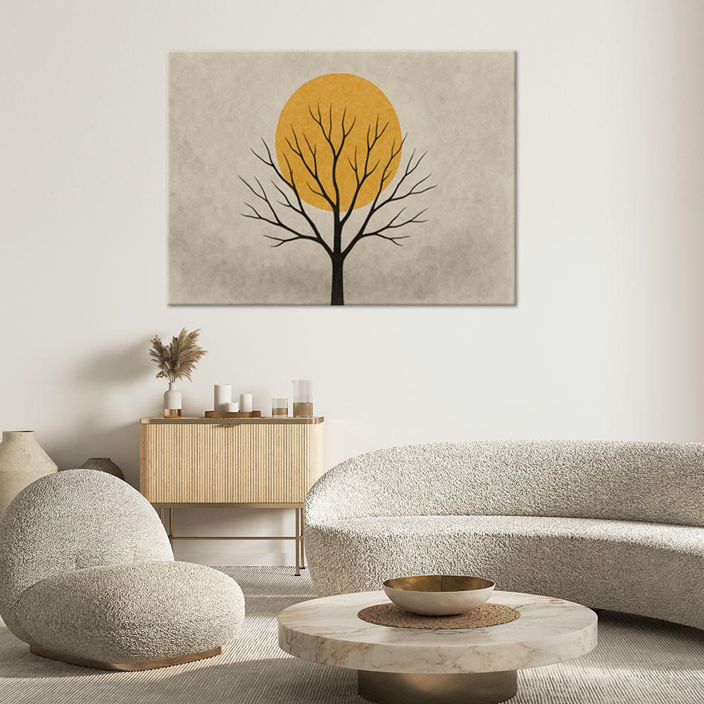 LEINWANDBILD Baum Sonne Minimalismus Beige 120x80cm - Grau, Textil (120/80cm) - Feeby