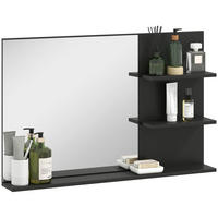 BADEZIMMERSPIEGEL mit zwei seitlichen Ablagen und einer unteren Ablage,, 75 x 10 x 48 cm ,Schwarz - Schwarz, Glas (10/48/75cm) - Vallsero