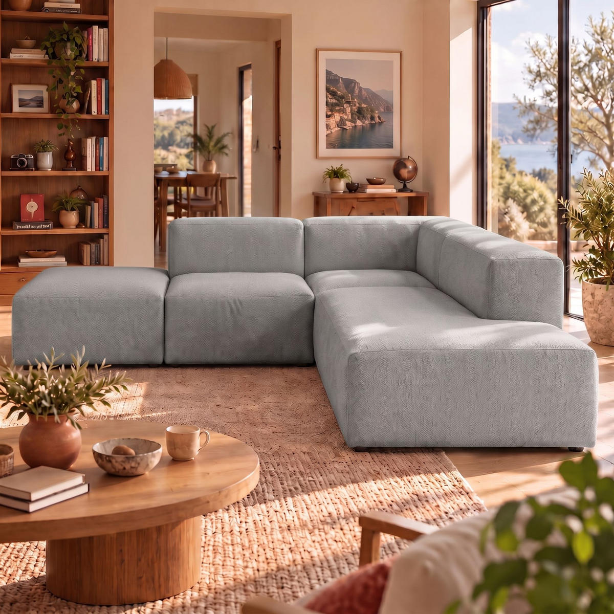4-SITZER modulares Ecksofa HEAVEN SET 3 Rechts, Breite 270 cm Webstoff Grau - Schwarz/Grau, Holz/Kunststoff (270/245cm) - Muffo