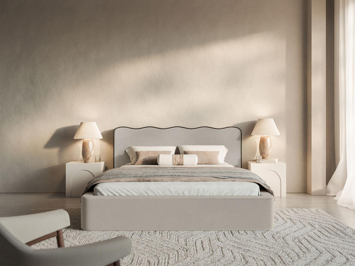 POLSTERBETT Duney Beige Velours mit Bettkasten 160x200 cm - Beige, Textil (160/200cm) - Selsey