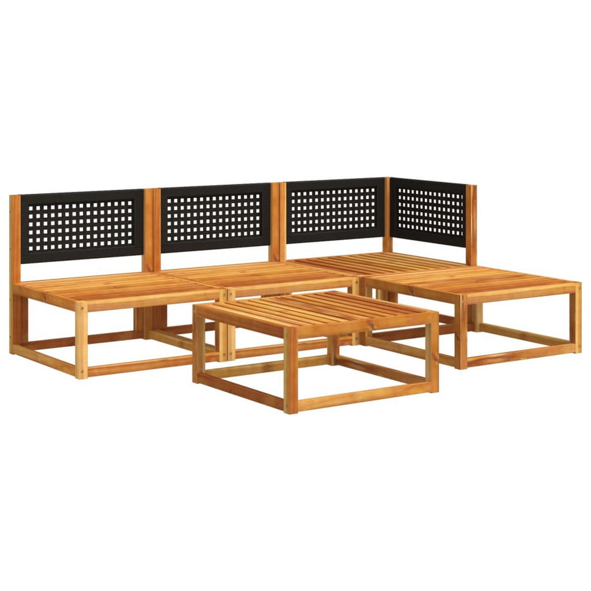 GARTENSOFA-SET 5-TLG. Mit Kissen Holz Akazie & Rattan - Braun, Holz - vidaXL