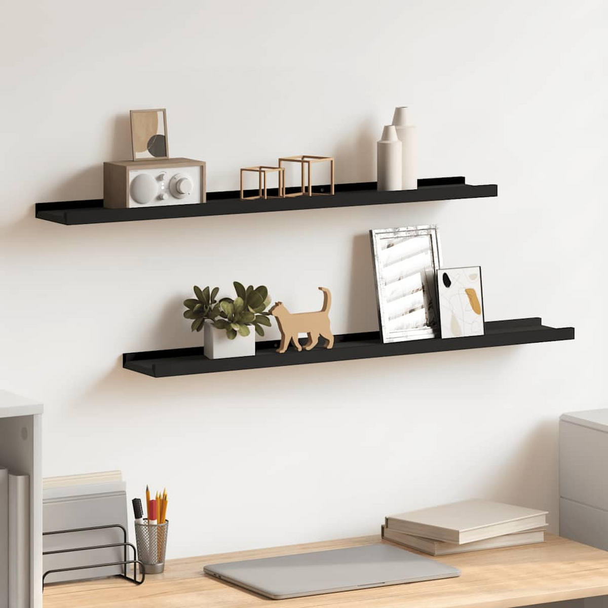 WANDREGALSET U-Form 2-teilig 80/9/3 cm aus MDF Schwarz - Schwarz, Holzwerkstoff (80/3/9cm) - vidaXL
