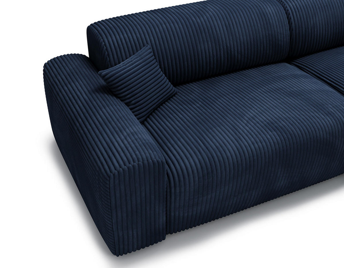 ECKSOFA mit Longchair - Cord - Blaugrau/Schwarz, Kunststoff/Textil (284/178cm) - home24