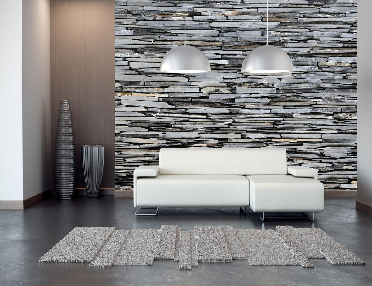 FOTOTAPETE Stein-Optik 375 x 270 cm - Grau, Papier (375/270cm) - Sanders & Sanders