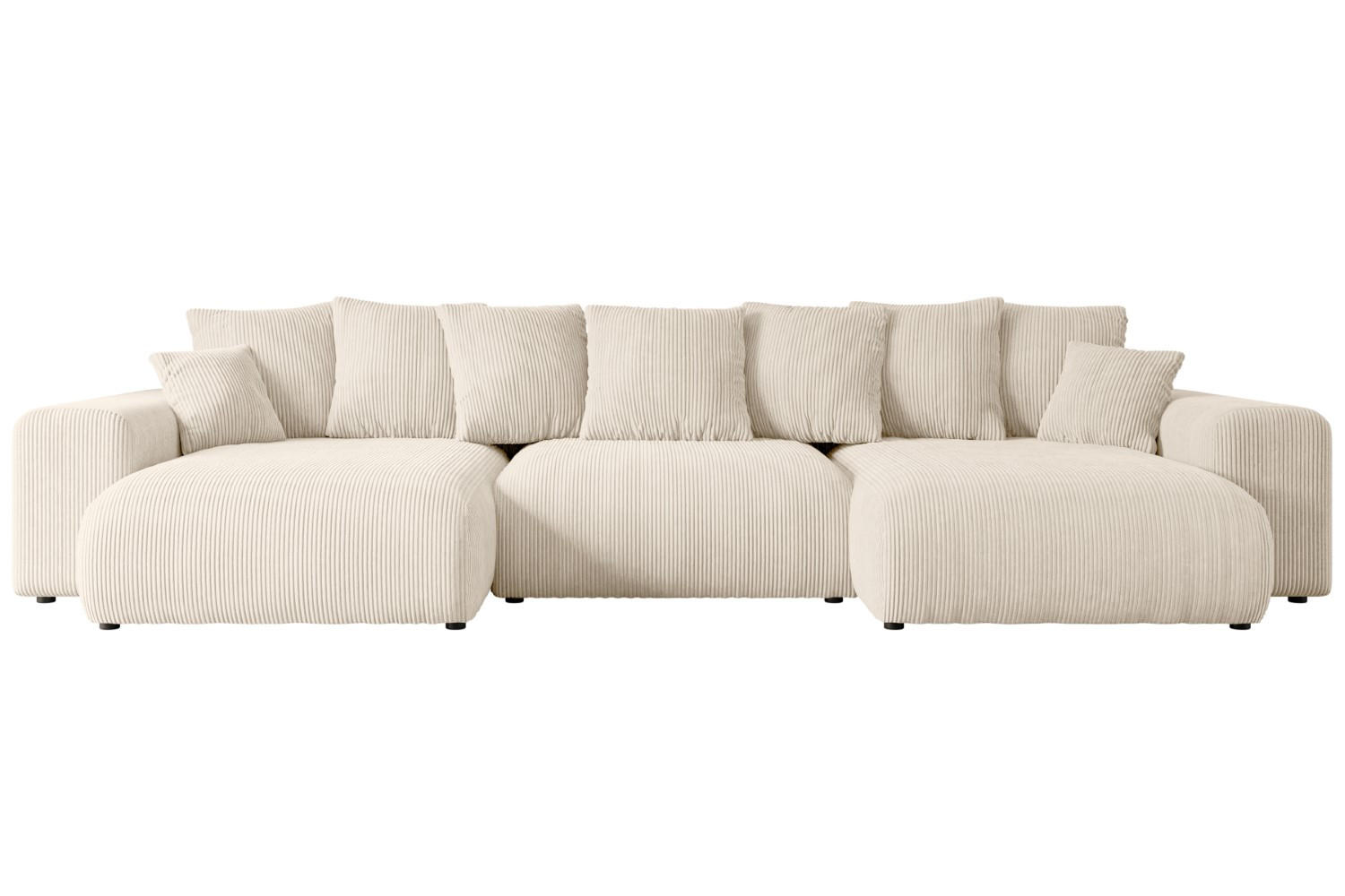 WOHNLANDSCHAFT mit Schlaffunktion und Bettkasten ESKAR-U -352x165x84cm Beige Cord - Beige/Schwarz, Holzwerkstoff/Kunststoff (352/84/165cm) - ALTDECOR