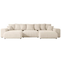 WOHNLANDSCHAFT mit Schlaffunktion und Bettkasten ESKAR-U -352x165x84cm Beige Cord - Beige/Schwarz, Holzwerkstoff/Kunststoff (352/84/165cm) - ALTDECOR