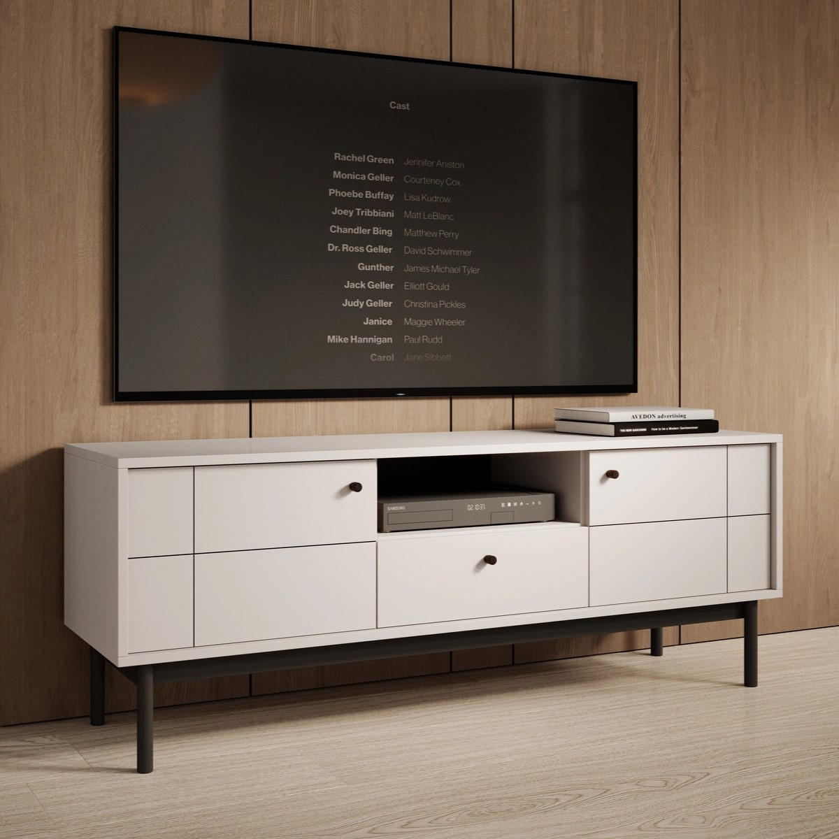 TV-BOARD SORA RTV2D1SZ (Cashmere, Gefräste Front, Haefele Soft-Close, Holzfüße) - Kaschmir/Schwarz, Holz/Holzwerkstoff (154/56/39cm) - Ravio