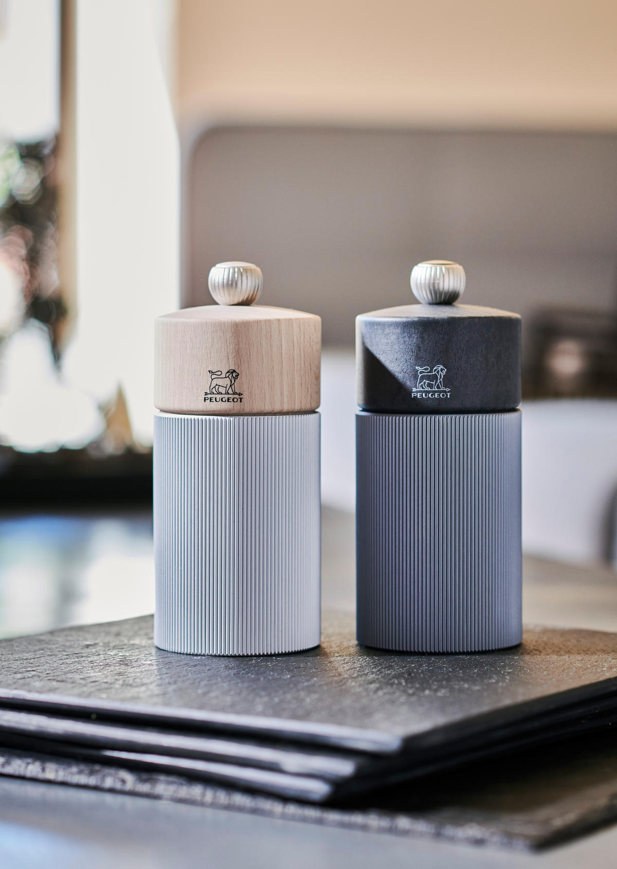 MÜHLENSET Line 12cm Pfeffer- & Salzmühle Carbon/Natur Stahlmahlwerk - Grau, Metall (5.5/12/5.5cm) - PEUGEOT