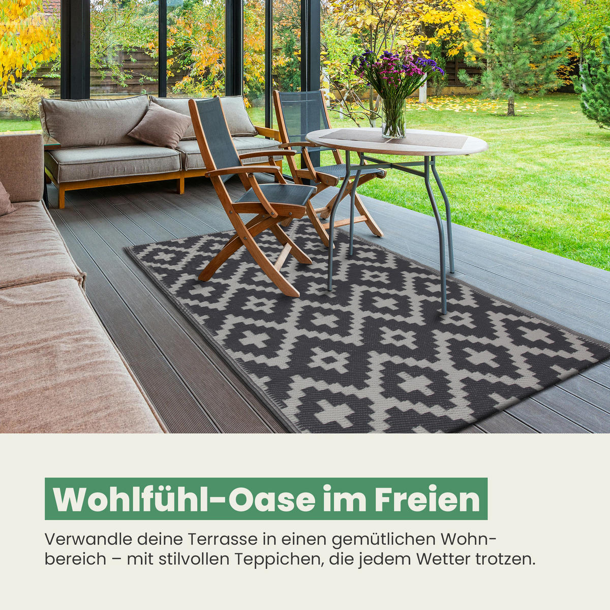 OUTDOORTEPPICH Teppich Wetterfest und UV-Beständig ( 160x230cm / Ethno ) für Garten, Balkon, Terrasse - Hellgrau/Grau, Kunststoff (160/230cm) - Bestlivings