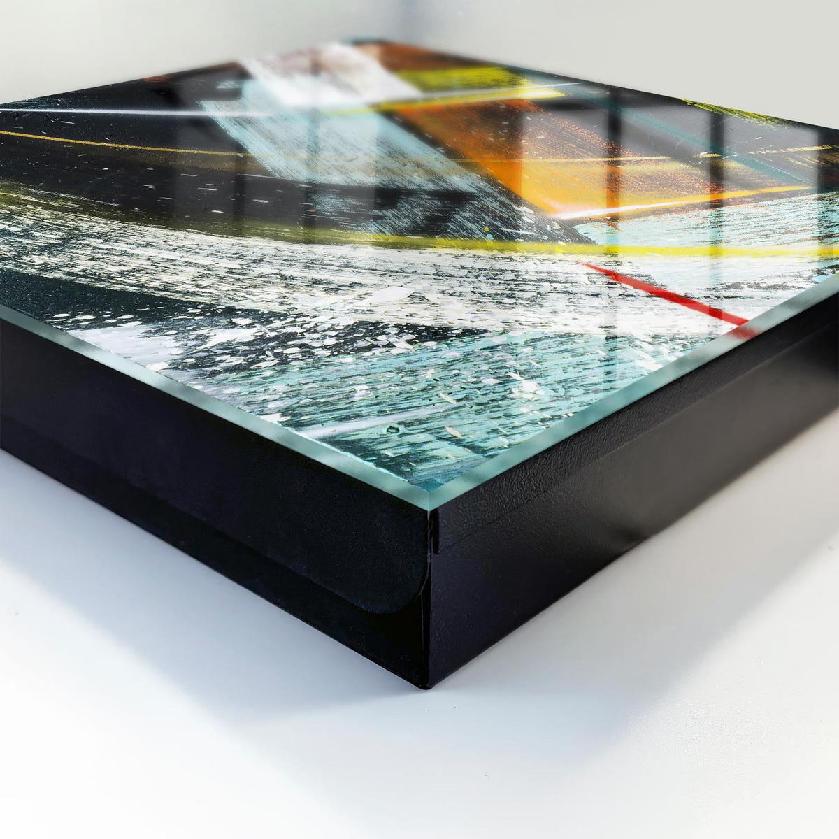 SCHLÜSSELBOX Schwarz 30x30 cm- Türöffnung nach rechts - Farbenfroher Wirbel - Schwarz, Metall (30/30/5cm) - TULUP