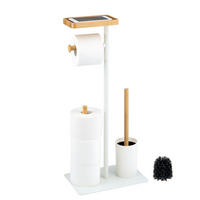 STAND-WC-GARNITUR 4in1, Bambus/Metall weiß - Weiß, Metall (30/68/18cm) - eluno