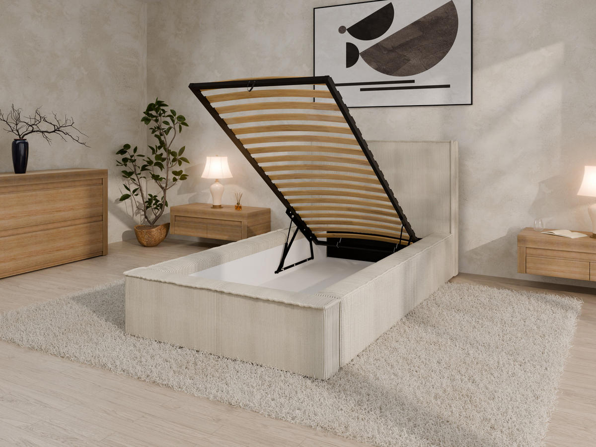 POLSTERBETT SANA 90x200cm Elegantes Polsterbett für modernen Wohnstil , Taschenfederkernmatratze mit kokos KORNOS (20cm), beige - Beige, Holz (90/200cm) - Homesy